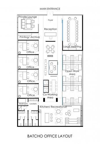 the floor plan for an office with two floors and three desks in each room