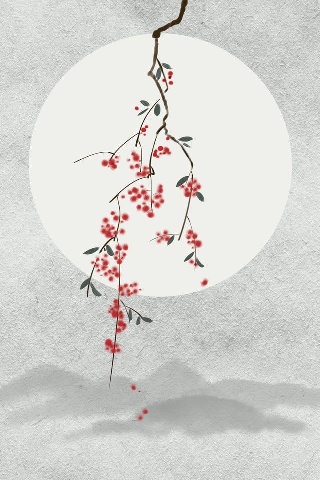 a white circle with red flowers on it and a tree branch in the foreground