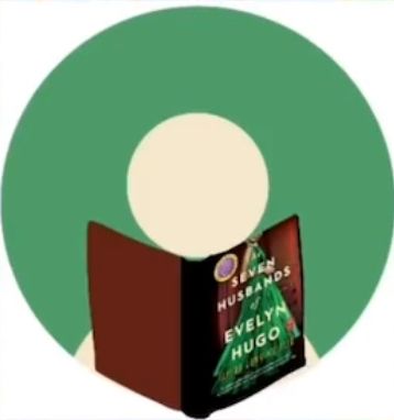 an open book sitting on top of a green and white circle with the words husbands of evelyn hugo