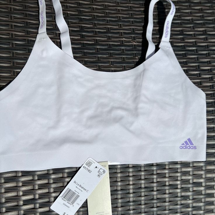 Beautiful Off White Adidas Bra Adjustable Straps With Beautiful Purple Brand Name On Retail Price $38 White Sports Bra With Light Support For Spring, White Light Support Sports Bra For Spring, White Sports Bra With Adjustable Straps For Summer, White Adjustable Strap Sports Bra For Summer, White Summer Sports Bra With Adjustable Straps, White Stretch Sports Bra With Adjustable Straps, White Casual Sports Bra With Adjustable Straps, White Casual Sports Bra For Summer, Casual White Sports Bra For Summer