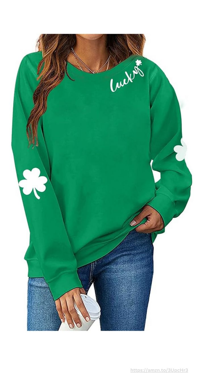 St. Patrick's Day Sweatshirt for Women Lucky Shamrock Long Sleeve Shirt Ireland Clover Print Pullover Tops. #lucky #sweatshirt #clover #fashion #soft #shamrock #stpatricksday #pullover #irish #ireland Valentines Dress, Clover Print, Graphic Pullover, Hawaiian Shirt Women, Lucky Shamrock, Irish Shamrock, Shamrock Shirt, Product Must Haves, St Patricks Day Shirt