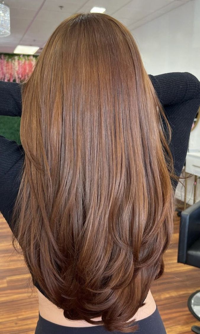 Honey Tones Hair, Caramel Highlights On Auburn Hair, Ginger Tinted Hair, Kdrama Hair Color, Long Copper Brown Hair, Honey Brown Hair Medium Length, Orange Ish Brown Hair, Solid Color Brown Hair, Honey Chocolate Brown Hair