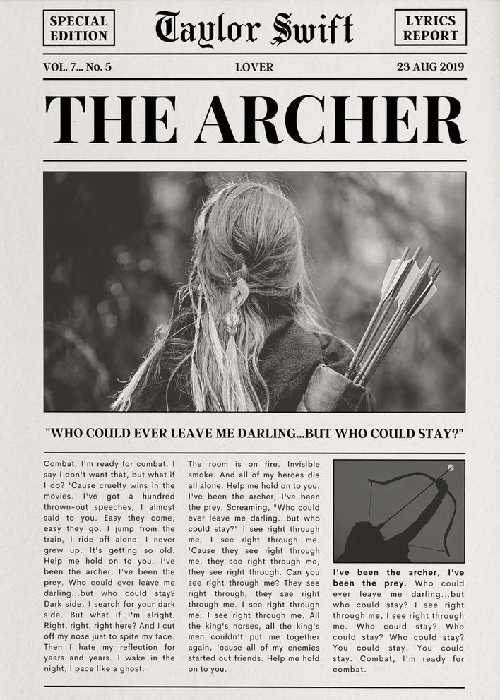 an article in the paper features a photo of a woman with long hair holding arrows