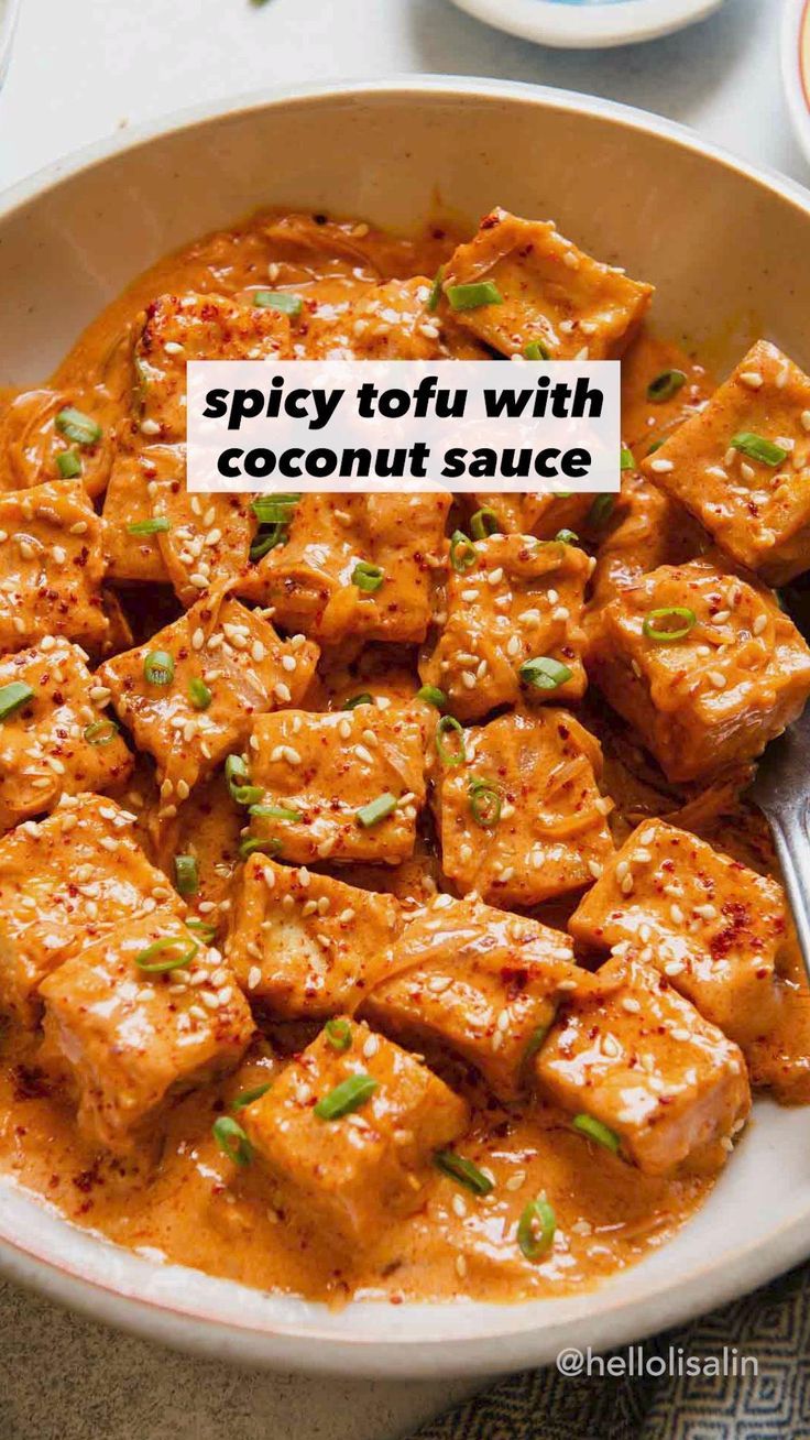 spicy tofu with coconut sauce in a bowl