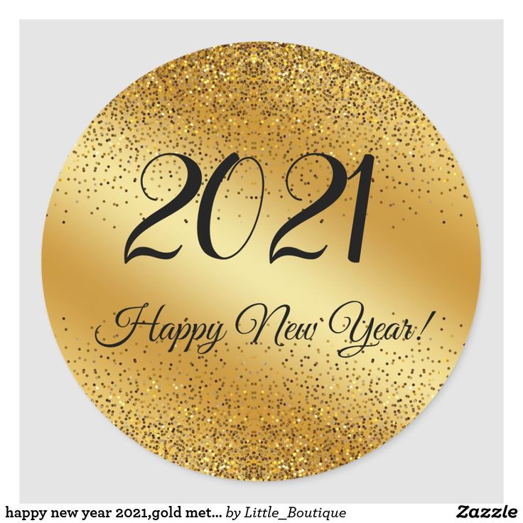 a happy new year sticker with gold glitter