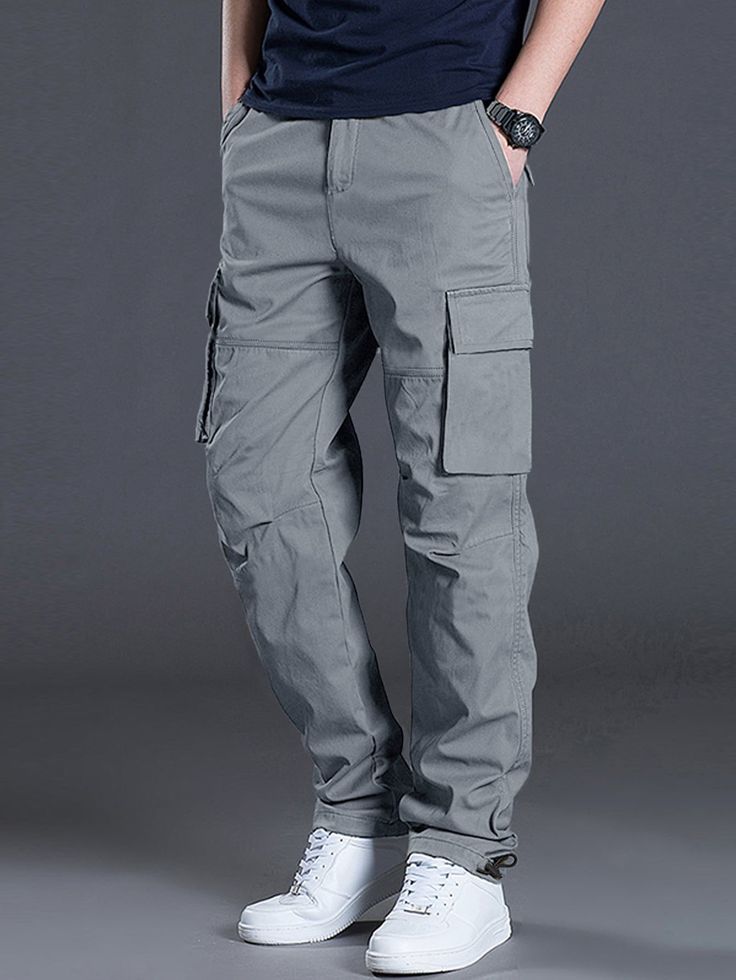 [PaidLink] Grey Street Collar Polyester Plain Cargo Pants Embellished Non-Stretch Spring/Summer/Fall Men Bottoms #cargopantsoutfitmen Grey Cargo Pants Outfit, Cargo Pants Outfit Men, Fits Streetwear, Pants Outfit Men, Grey Cargo Pants, Cargo Pants Outfit, Men Stylish Dress, Men Pants, Functional Fashion