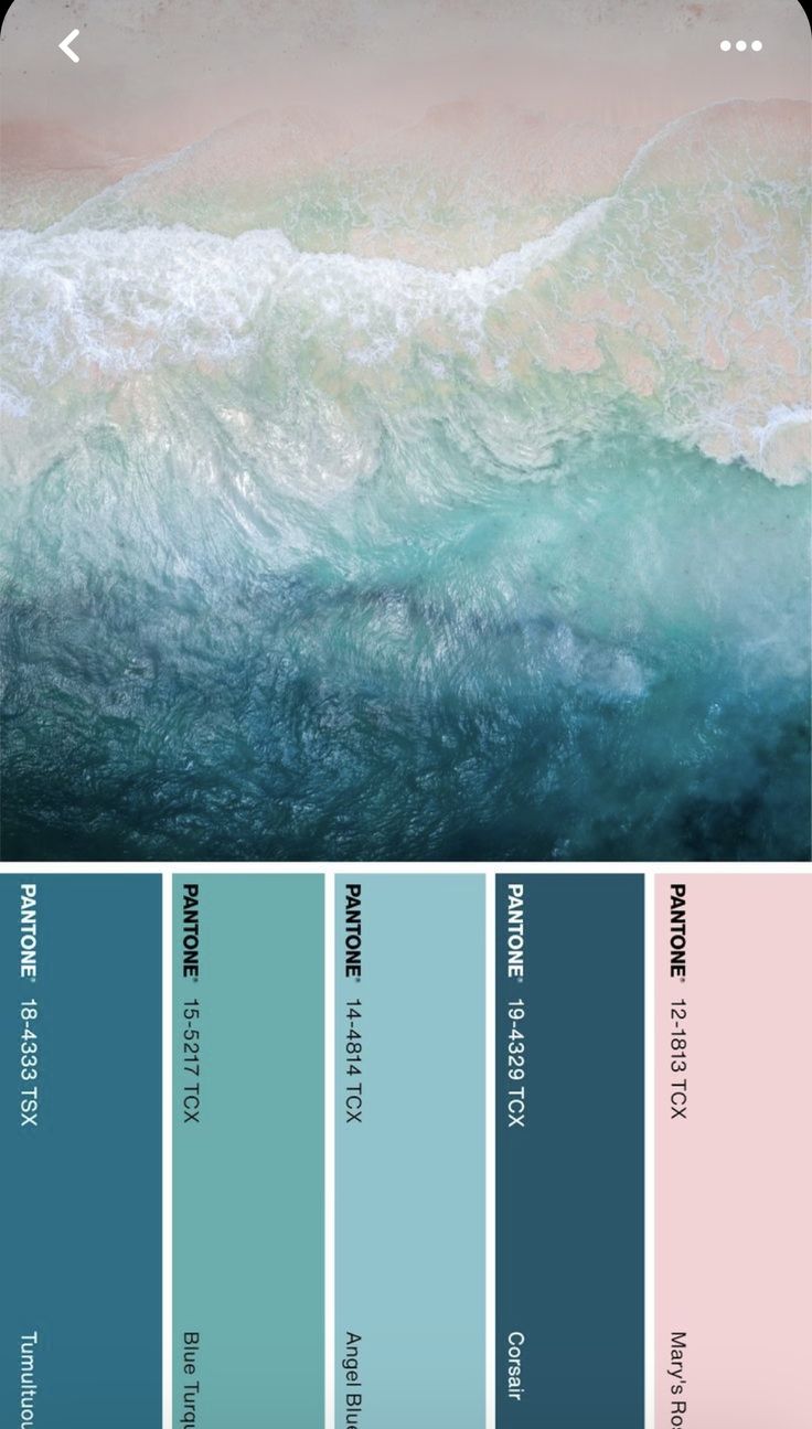 an ocean scene with blue, green and pink colors on the bottom half of it