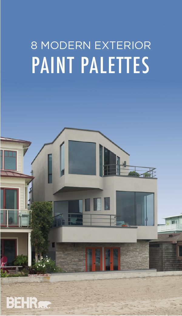 the front cover of an architectural book with text that reads 8 modern exterior paint palettes