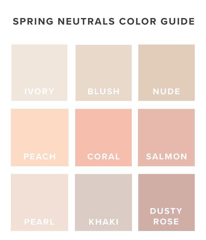 the color guide for spring neutrals in shades of peach, coral and dusty rose