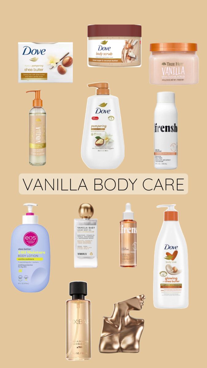 Vanilla body care routine Dove Body Scrub Vanilla, Vanilla Self Care Products, Vanilla Body Care, Body Care Collection, Vanilla Body Wash, Bath Routine, Dove Body Wash, Diy Body Care, Shower Skin Care