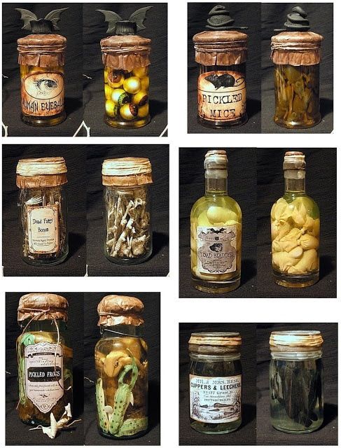 six jars with different types of food in them and the words homemade apothecary jars