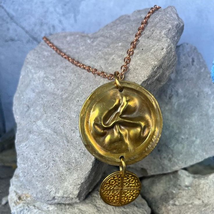 GYPSY Necklace - Twisted Silver Brass Medallion Charm Necklace With Adjustable Chain, Adjustable Round Brass Charm Necklaces, Adjustable Brass Charm Necklace, Symbolic Coin-shaped Brass Necklaces, Bronze Brass Jewelry With Coin Pendant, Bronze Coin Pendant Necklace, Vintage Bronze Necklaces With Coin Pendant, Vintage Brass Necklace With Coin Pendant, Vintage Bronze Necklace With Coin Pendant