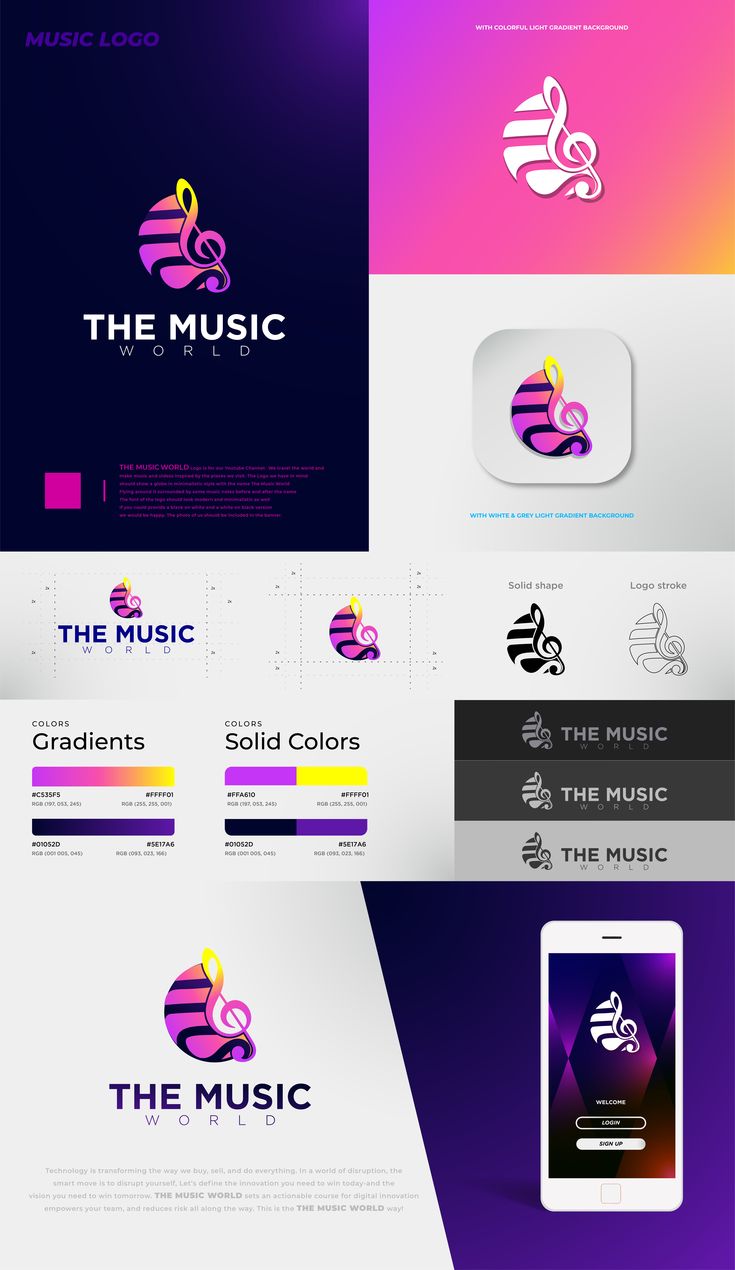 the music logo is shown in different colors