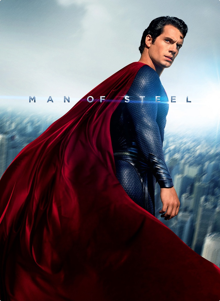 the man of steel character is standing in front of a cityscape with his cape open