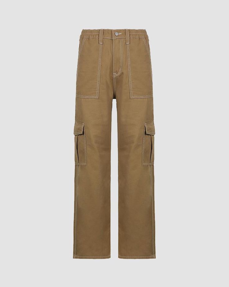 Details: Long cargo pants with side pockets designBottom Length: LongMaterials: 85% Cotton + 15% Polyester Long Cargo Pants, Y2k Cargo Pants, 90s Hip Hop Fashion, Y2k Tops, 90s Hip Hop, 90s Aesthetic, 90s Streetwear, Y2k Outfits, Grunge Style