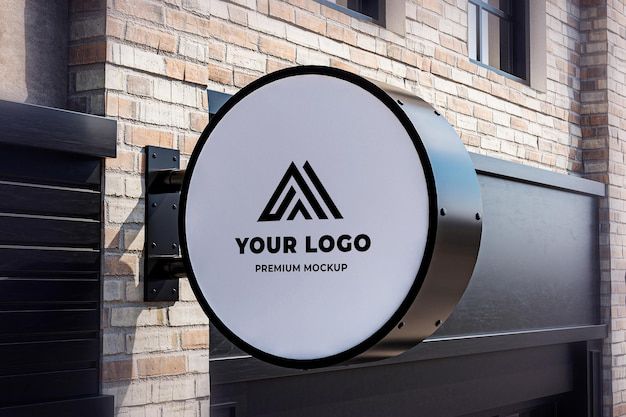 a sign on the side of a building that says, your logo premium mockup