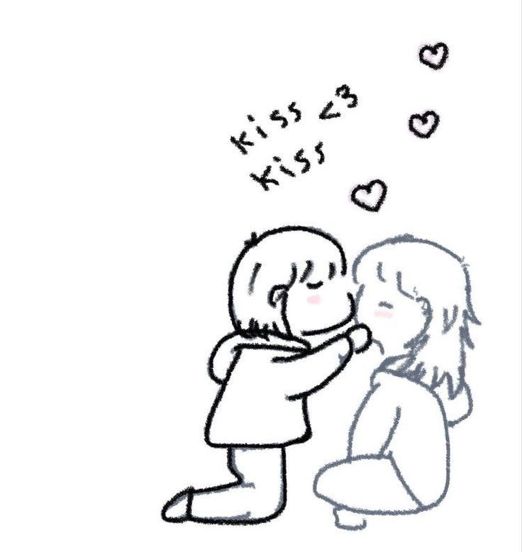 a drawing of two children kissing each other