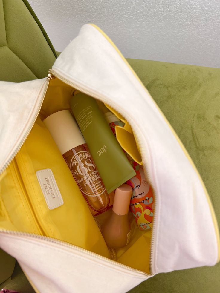 Refresh your travel bag lineup with our new favorite Daily Routine XL makeup bag! Daily Routine sewn on in our Spring color crushes Canvas exterior, lined with a stunning yellow nylon interior Dimensions: 11 x 5 x 8 inches Ships immediately! University Accessories, Jumpsuit And Blazer, School Collection, Interior Dimensions, Hat Embroidery, Spring Color, Blowout Sale, Color Crush, Makeup Bags Travel