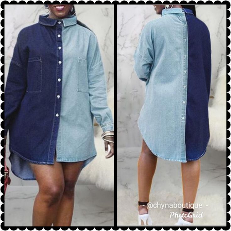 Denim High & Low, High Low Dress, High Low, Colorful Dresses, Color Blue, Shirt Dress, Womens Dresses, Dresses, Women Shopping