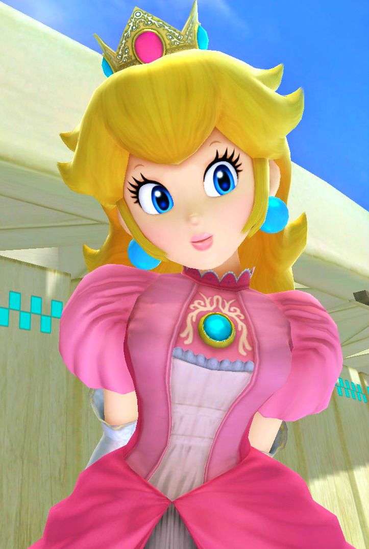 the princess peach from mario kart is wearing a pink dress and tiara with blue eyes