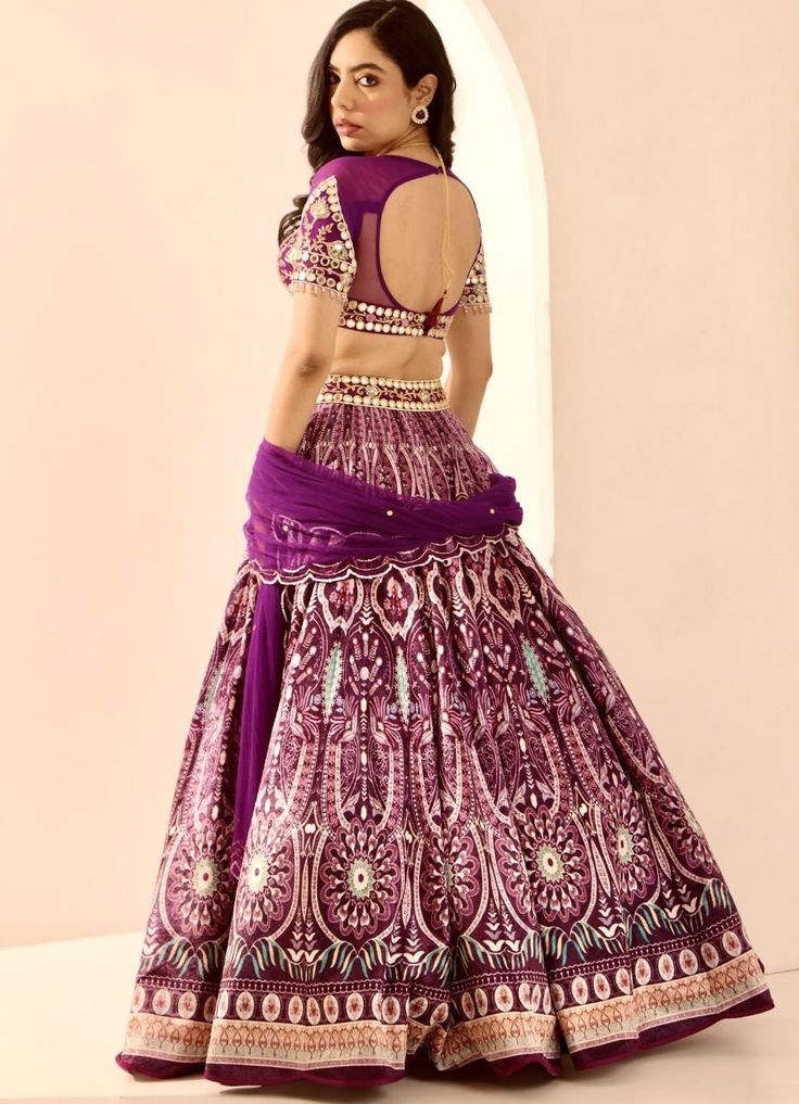 Purple Embroidered Velvet Lehenga Set Rashika Sharma - Fabilicious Fashion Velvet Sets With Intricate Embroidery For Diwali, Purple Art Silk Sets With Resham Embroidery, Eid Sequinned Purple Sets, Purple Sequined Sets For Eid, Eid Purple Sequin Sets, Traditional Dola Silk Choli With Sequins, Traditional Sequined Dola Silk Choli, Traditional Purple Choli With Resham Embroidery, Purple Embroidered Art Silk Choli