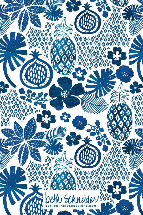 a blue and white floral pattern with the words, beh ahuau on it