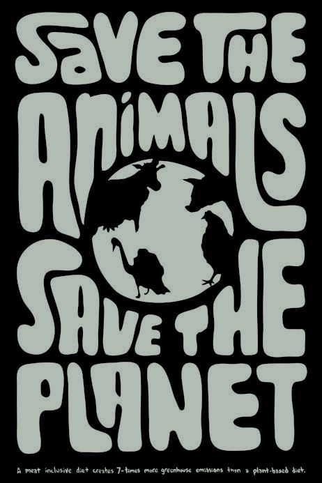 save the animals, save the planet t - shirt design with white lettering on black background