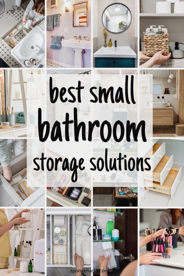 the best small bathroom storage solution is in this collage with photos and text overlays