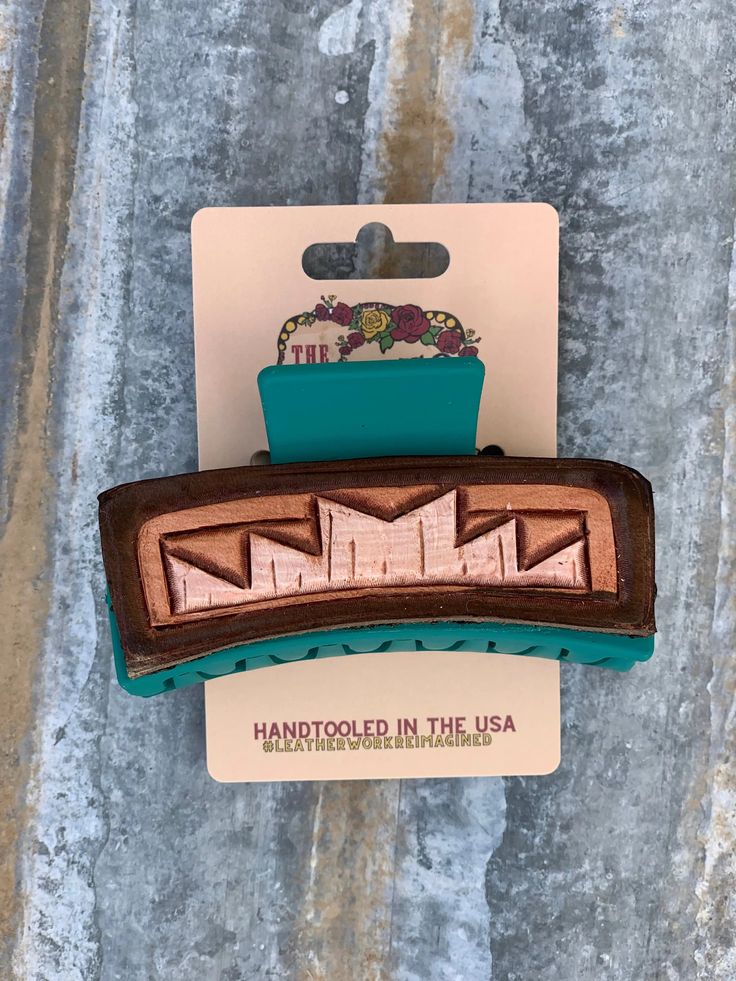 Handtooled Leather Hairclip Southwest The Rodeo Rose Leather Hair Tie, Leather Claw Clip, Tooled Leather Pattern, All Hair Colors, Southwest Pattern, Leather Tooling Patterns, Leather Blazer Jacket, Hand Tooled Leather, Claw Clips