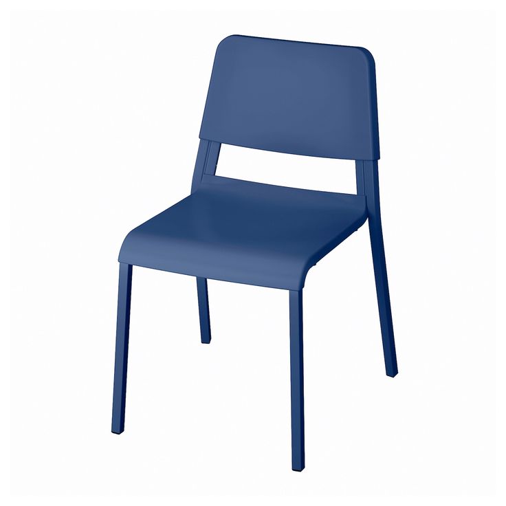 a blue plastic chair on a white background