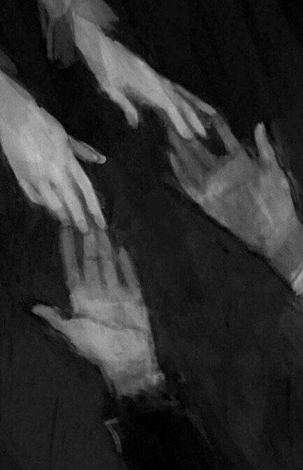 two hands reaching out towards each other in black and white, as if they were holding something