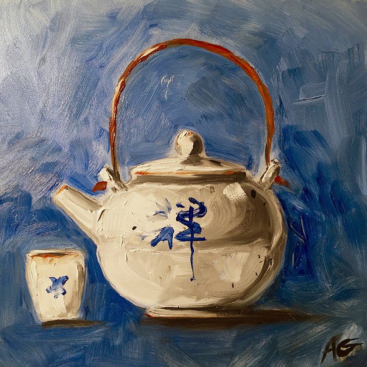 japanese tea pot, oil on canvas, 6X6 Tea Pot Painting On Canvas, Tea Pot Painting, Japanese Canvas Painting, Tea Painting, Japanese Tea Pot, Teapot Art, Tea Pots Art, Watercolor Paintings Nature, Japanese Tea Set