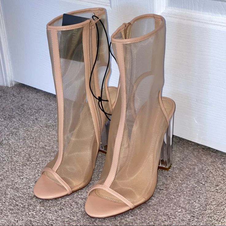 These Are A Brand New Pair Of Forever 21 Beige And Clear High Heel Zip Booties. Size 8, Super On Trend And A Perfect Addition To Your Wardrobe! Nwt Synthetic Ankle Boots For Summer, Summer Synthetic Ankle Boots, Summer Synthetic Boots With Block Heel, Synthetic Block Heel Summer Boots, Summer Synthetic Block Heel Boots, Spring Party Booties With Block Heel, Ankle-high Boots For Summer Night Out, Ankle-high Boots For Night Out In Summer, Spring Party Booties With Medium Width