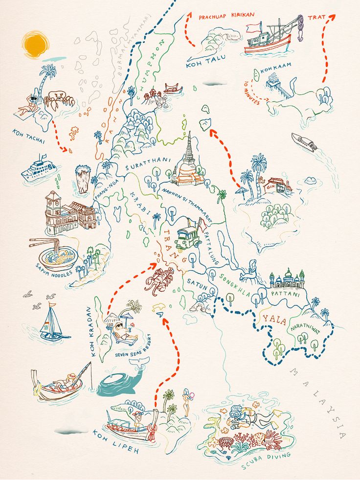 a drawing of a map with many different things on it