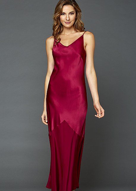 Formal Floor-length Bias Cut Slip Dress, Full Length Silk Satin Dress, Elegant V-neck Evening Nightgown, Floor-length Modal Satin Slip Dress, Bias Cut Satin Maxi Length Gown, Floor-length Bias Cut Satin Dress For Night Out, Silk Gown With Satin Finish For Night Out, Bias Cut Satin Maxi Gown, Long Bias Cut Satin Dress For Night Out