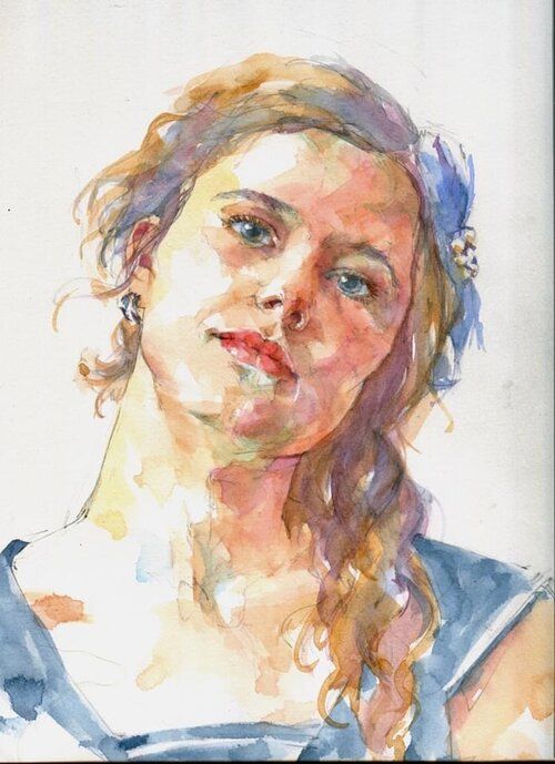 a watercolor painting of a woman's face