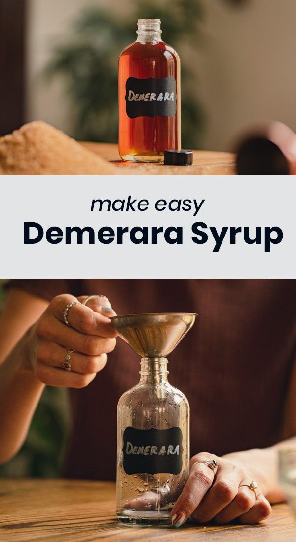 a person pouring something into a bottle with the words make easy demmerara syrup