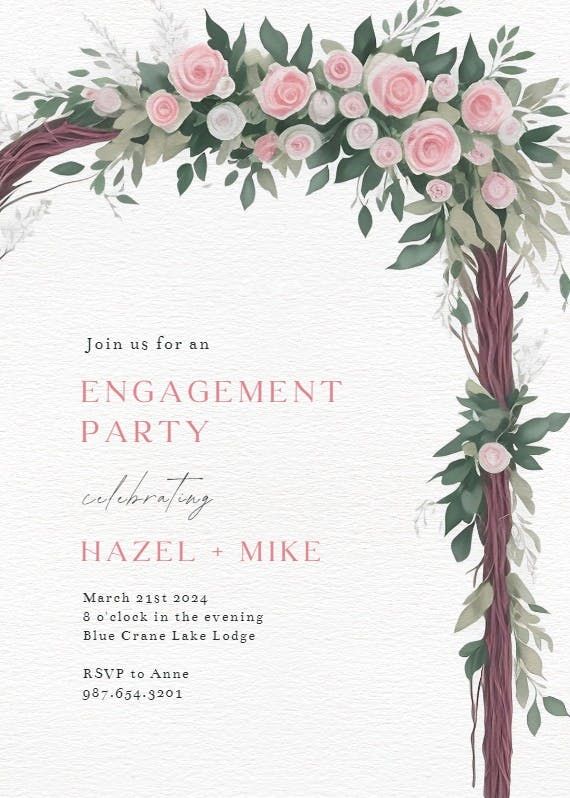 a wedding card with pink flowers and greenery