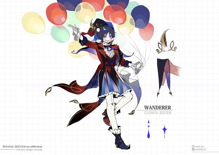 an anime character is holding balloons in her hand