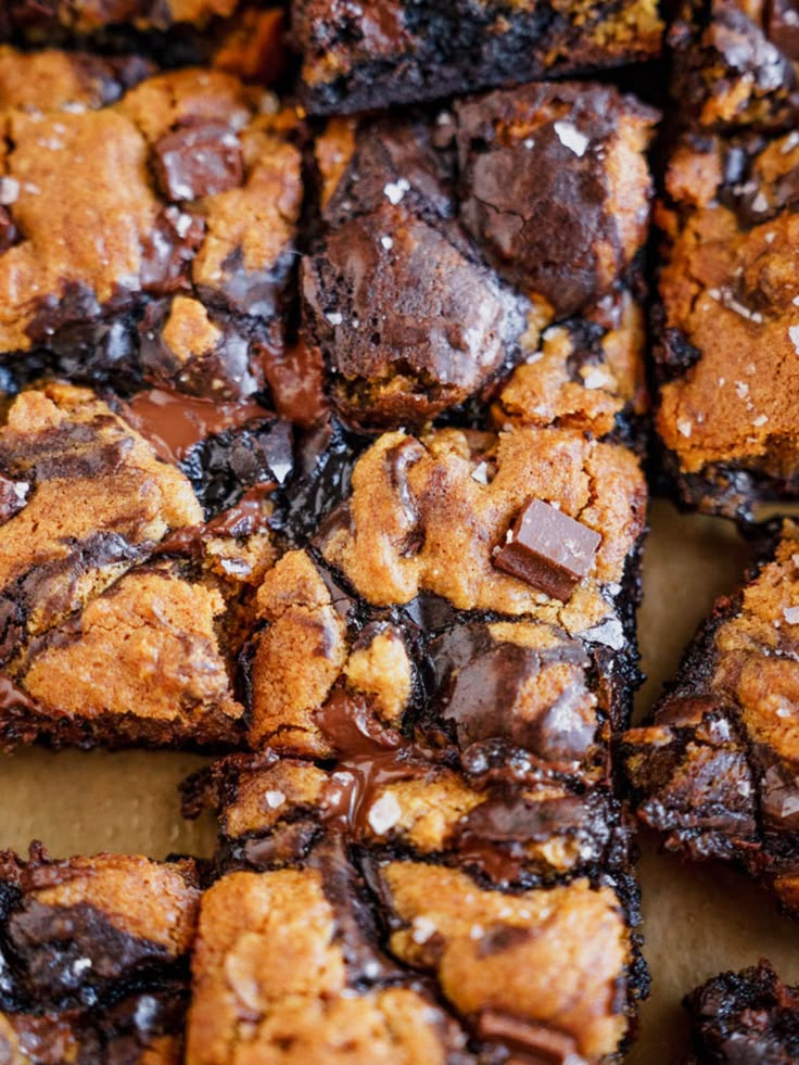 chocolate chip brownies stacked on top of each other