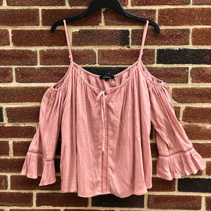 Cute Top That Can Be Paired With Any Bottoms To Dress Up Or Down! Tag Says S But Can Fit A S/M. Features A Pretty Detail Along The Sleeves And Down The Top With A Keyhole Tie Trendy Summer Tops For Brunch, Chic Pink Rayon Tops, Pink Rayon Tops For Spring, Pink Rayon Top For Spring, Trendy Summer Brunch Tops, Spring Rayon Tops For Brunch, Trendy Spring Tops For Brunch, Trendy Tops For Spring Brunch, Rayon Tops For Spring Brunch