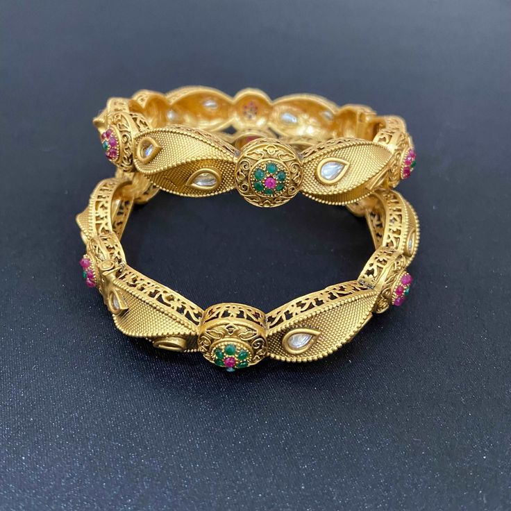 Antique openable bangles Traditional Metal Bangle With Tilla, Traditional Round Metal Bangle, Traditional Metal Bangle For Gift, Bohemian Hand Set Round Bangle, Elegant Openable Bangle For Festive Occasions, Festive Metal Bangle With Intricate Design, Elegant Festive Openable Bangle, Festive Elegant Openable Bangle, Traditional Metal Bangle Jewelry