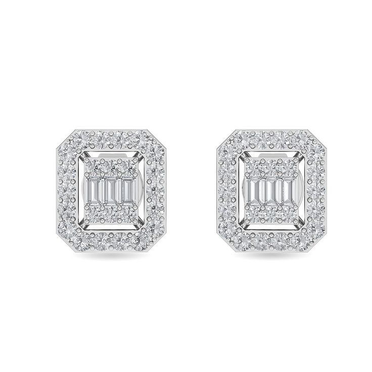 Crafted in 2.4 grams of 14K Gold, the earrings contains 48 stone of Round Natural Diamond with a total of 0.37 carat in G-H color and I1-I2 clarity combined with 6 stone of Baguette Natural Diamond with a total of 0.12 carat in G-H color and I1-I2 clarity. Formal Diamond White Earrings With Baguette Diamonds, Formal Fine Jewelry Cluster Earrings With Baguette Diamonds, White Gold Baguette Diamond Earrings For Formal Occasions, Formal Cluster Earrings With Baguette Diamonds, Classic Diamond White Baguette Diamond Earrings, Diamond White Baguette Diamond Earrings Fine Jewelry, Diamond White Baguette Diamond Earrings For Fine Jewelry, Diamond White Baguette Diamond Earrings For Formal Occasions, Formal Diamond White Baguette Diamond Earrings