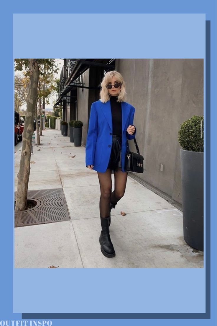 Blue Blazer Winter Outfit, Cobalt Blue Work Outfit, Long Blue Blazer Outfit, Cobalt Blue And Black Outfit, Electric Blue And Black Outfit, Cobalt Blazer Outfit, Cobalt Blue Blazer Outfit, Cobalt Blue Jacket Outfit, Electric Blue Blazer Outfit