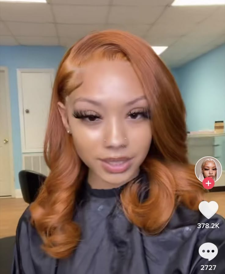 Ginger Hair Black Women Side Part, Ginger Middle Part Wig, Copper Blonde Hair Black Women, Honey Orange Hair, Ginger Hair With Blonde Highlights Black Women, Ginger Brown Hair Black Women, Ginger Brown Wig, Honey Ginger Hair Color, Ginger Hair Black Women