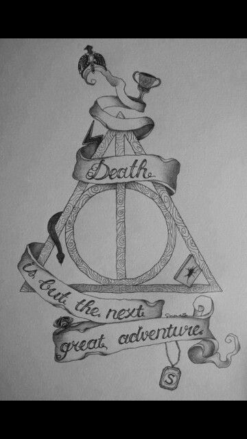 the deathly triangle with some words on it and an image of a woman holding a cup