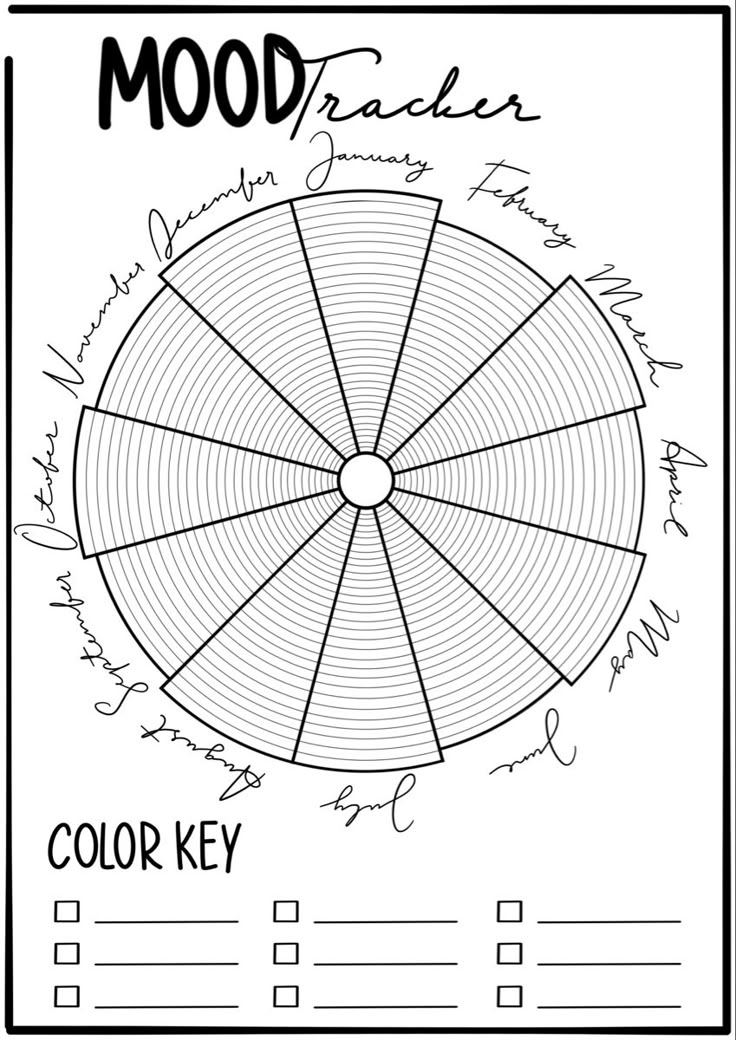 the color key for mood trackerr is shown in this black and white photo, which includes