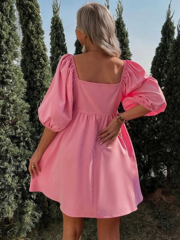 Discover the allure of our Barbie Elegant Puff Sleeves Dress - Embrace timeless sophistication! Elevate your style with this exquisite dress adorned with puff sleeves, exuding an air of refined elegance. Its versatile design effortlessly transitions you from daytime events to evening gatherings. Crafted from high-quality materials, it ensures both comfort and durability, making it a perfect and enduring addition to your wardrobe. Embrace sophistication and make a bold fashion statement. Features Summer Dresses With Gathered Lantern Sleeves, Brunch Puff Sleeve Dress With Lantern Sleeves, Solid Color Puff Sleeve Party Dress, Solid Color Puff Sleeve Dress For Brunch, Spring Solid Color Puff Sleeve Dress For Brunch, Pink Square Neck Puff Sleeve Evening Dress, Feminine Puff Sleeve Mini Dress For Party, Chic Bubble Dress With Puff Sleeves And Ruffles, Brunch Dresses With Lantern Gathered Sleeves