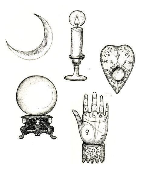 four different types of hand and candle holders with hearts, moon, and crescents on them