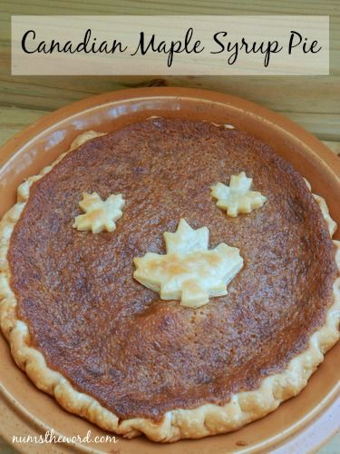 a maple syrup pie on a plate with the words canadian maple syrup pie written above it